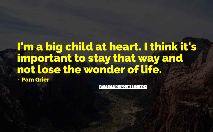 Pam Grier Quotes: I'm a big child at heart. I think it's important to stay that way and not lose the wonder of life.