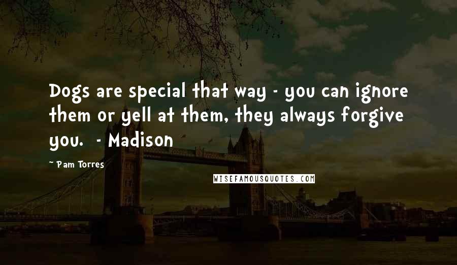 Pam Torres Quotes: Dogs are special that way - you can ignore them or yell at them, they always forgive you.  - Madison