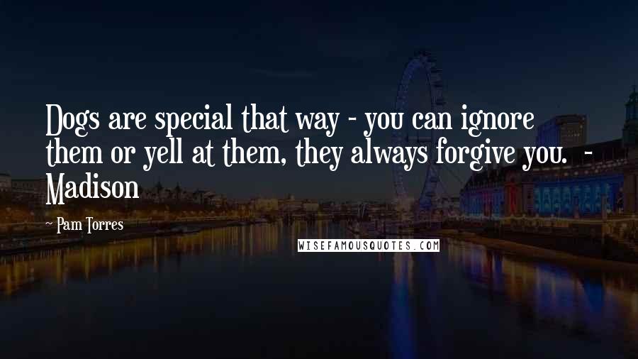 Pam Torres Quotes: Dogs are special that way - you can ignore them or yell at them, they always forgive you.  - Madison