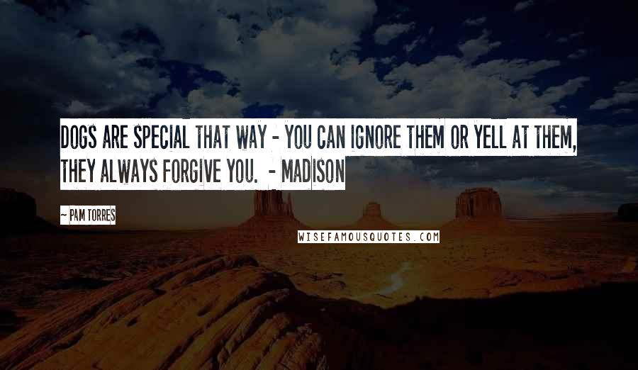 Pam Torres Quotes: Dogs are special that way - you can ignore them or yell at them, they always forgive you.  - Madison