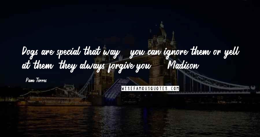 Pam Torres Quotes: Dogs are special that way - you can ignore them or yell at them, they always forgive you.  - Madison