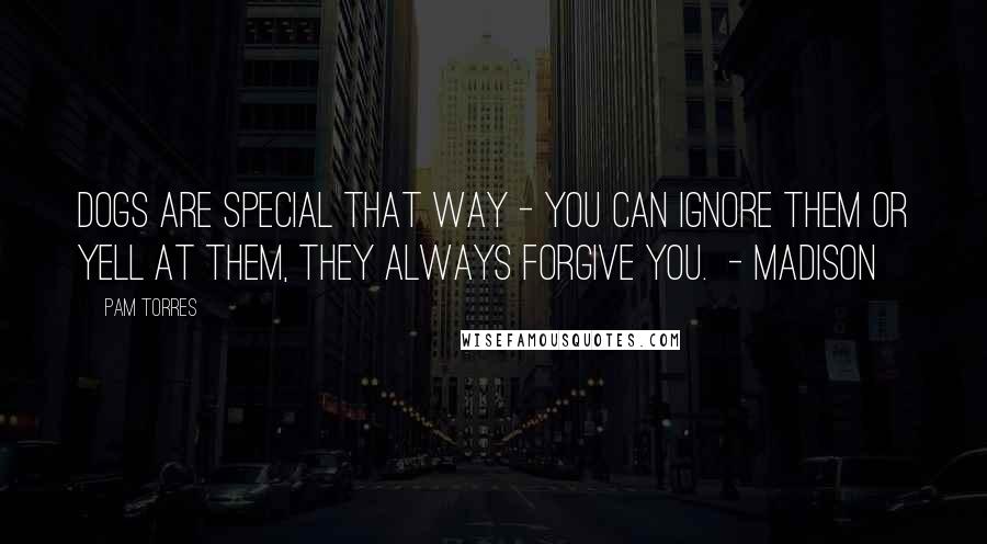 Pam Torres Quotes: Dogs are special that way - you can ignore them or yell at them, they always forgive you.  - Madison