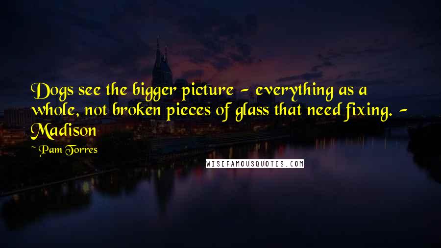Pam Torres Quotes: Dogs see the bigger picture - everything as a whole, not broken pieces of glass that need fixing. - Madison