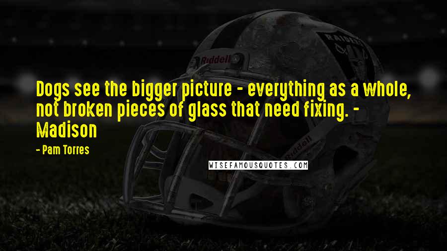 Pam Torres Quotes: Dogs see the bigger picture - everything as a whole, not broken pieces of glass that need fixing. - Madison