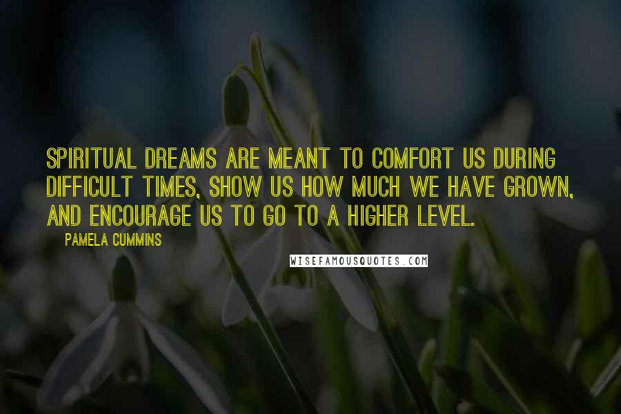 Pamela Cummins Quotes: Spiritual dreams are meant to comfort us during difficult times, show us how much we have grown, and encourage us to go to a higher level.