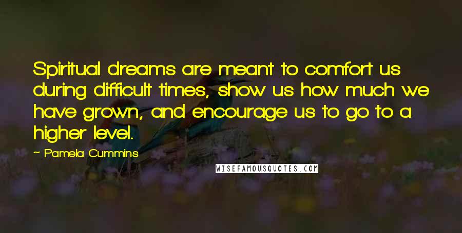 Pamela Cummins Quotes: Spiritual dreams are meant to comfort us during difficult times, show us how much we have grown, and encourage us to go to a higher level.