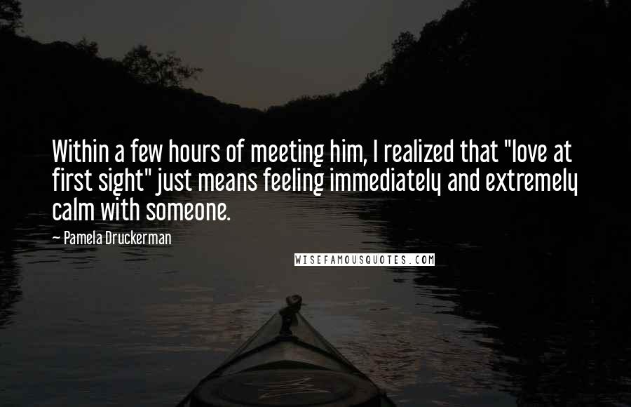 Pamela Druckerman Quotes: Within a few hours of meeting him, I realized that "love at first sight" just means feeling immediately and extremely calm with someone.