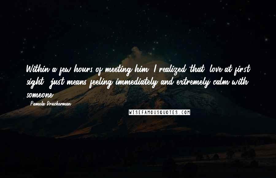 Pamela Druckerman Quotes: Within a few hours of meeting him, I realized that "love at first sight" just means feeling immediately and extremely calm with someone.