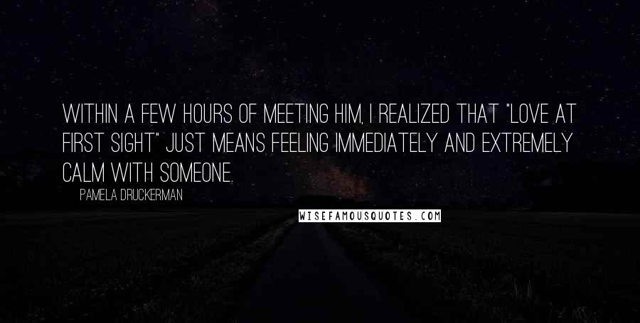 Pamela Druckerman Quotes: Within a few hours of meeting him, I realized that "love at first sight" just means feeling immediately and extremely calm with someone.