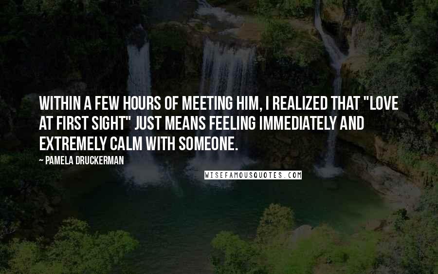 Pamela Druckerman Quotes: Within a few hours of meeting him, I realized that "love at first sight" just means feeling immediately and extremely calm with someone.