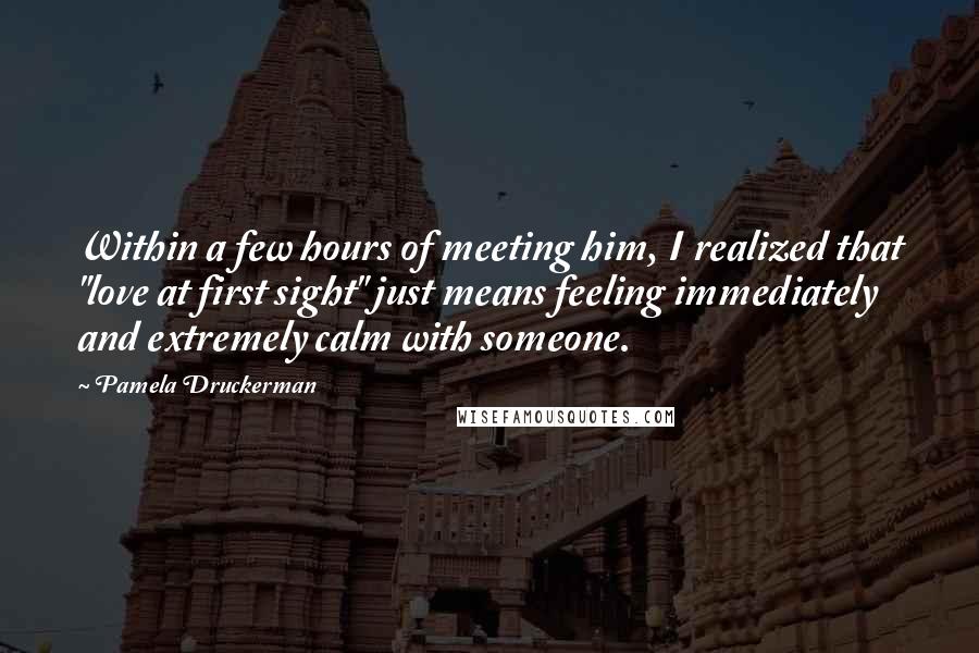 Pamela Druckerman Quotes: Within a few hours of meeting him, I realized that "love at first sight" just means feeling immediately and extremely calm with someone.