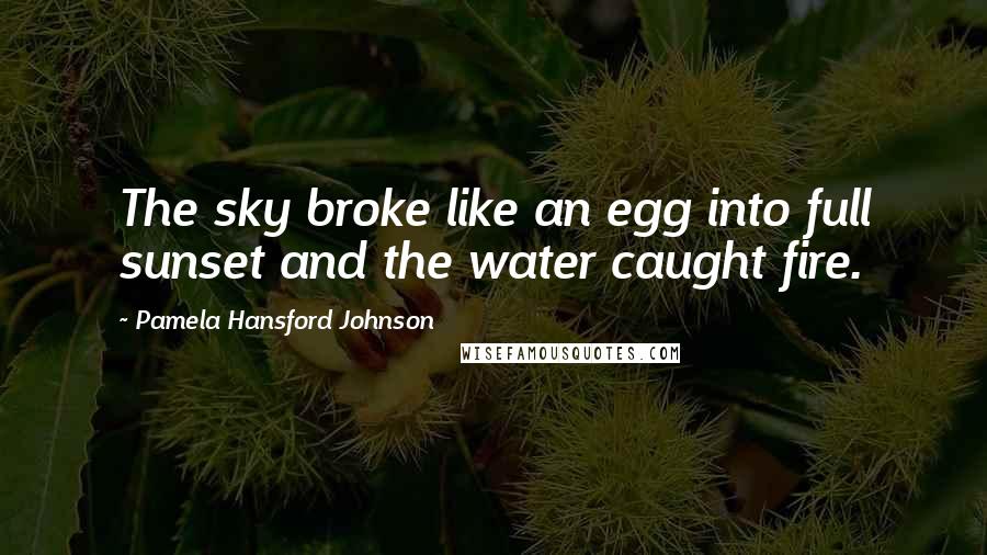 Pamela Hansford Johnson Quotes: The sky broke like an egg into full sunset and the water caught fire.