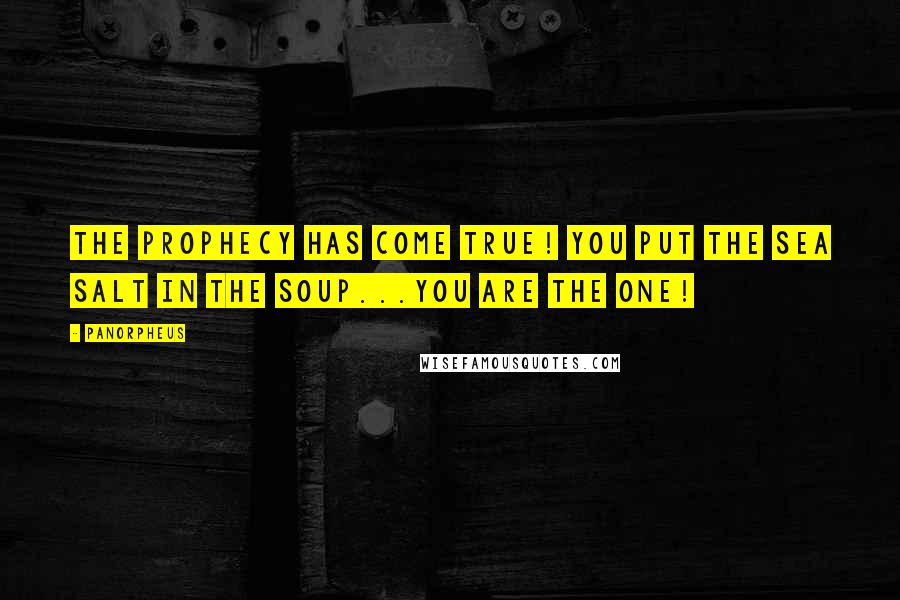 PanOrpheus Quotes: The prophecy has come true! You put the sea salt in the soup...You are the one!