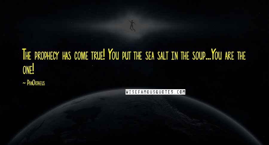 PanOrpheus Quotes: The prophecy has come true! You put the sea salt in the soup...You are the one!