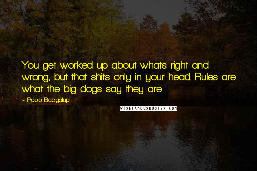 Paolo Bacigalupi Quotes: You get worked up about what's right and wrong, but that shit's only in your head. Rules are what the big dogs say they are.