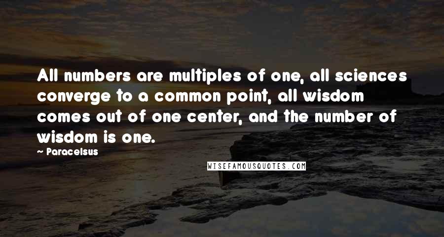 Paracelsus Quotes: All numbers are multiples of one, all sciences converge to a common point, all wisdom comes out of one center, and the number of wisdom is one.