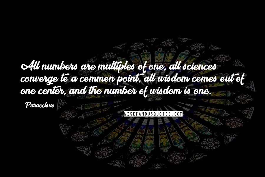 Paracelsus Quotes: All numbers are multiples of one, all sciences converge to a common point, all wisdom comes out of one center, and the number of wisdom is one.