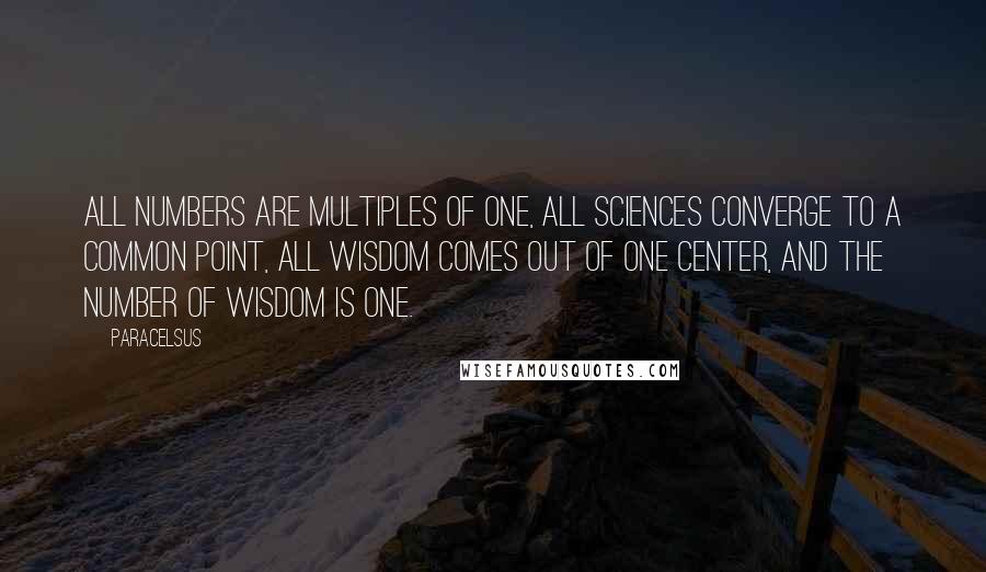 Paracelsus Quotes: All numbers are multiples of one, all sciences converge to a common point, all wisdom comes out of one center, and the number of wisdom is one.