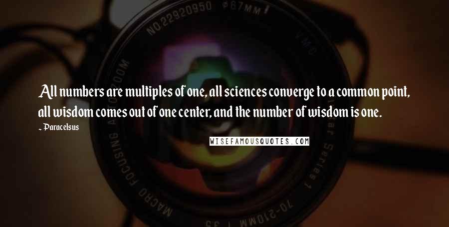 Paracelsus Quotes: All numbers are multiples of one, all sciences converge to a common point, all wisdom comes out of one center, and the number of wisdom is one.