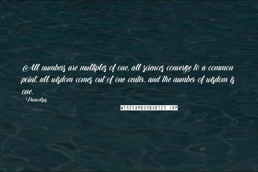 Paracelsus Quotes: All numbers are multiples of one, all sciences converge to a common point, all wisdom comes out of one center, and the number of wisdom is one.