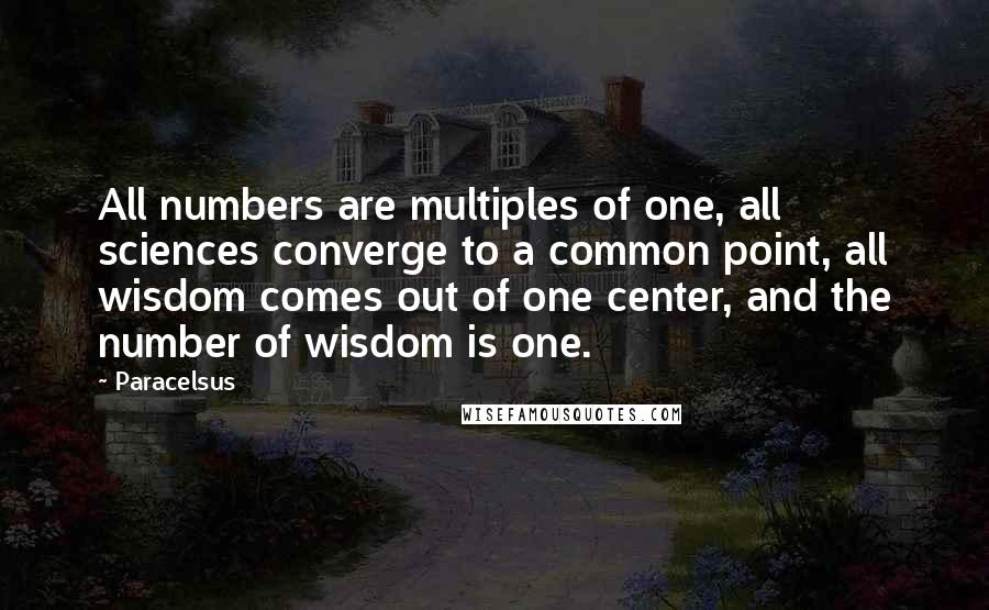Paracelsus Quotes: All numbers are multiples of one, all sciences converge to a common point, all wisdom comes out of one center, and the number of wisdom is one.