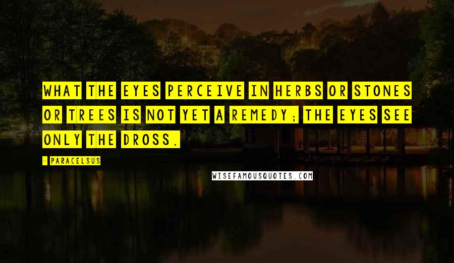 Paracelsus Quotes: What the eyes perceive in herbs or stones or trees is not yet a remedy; the eyes see only the dross.