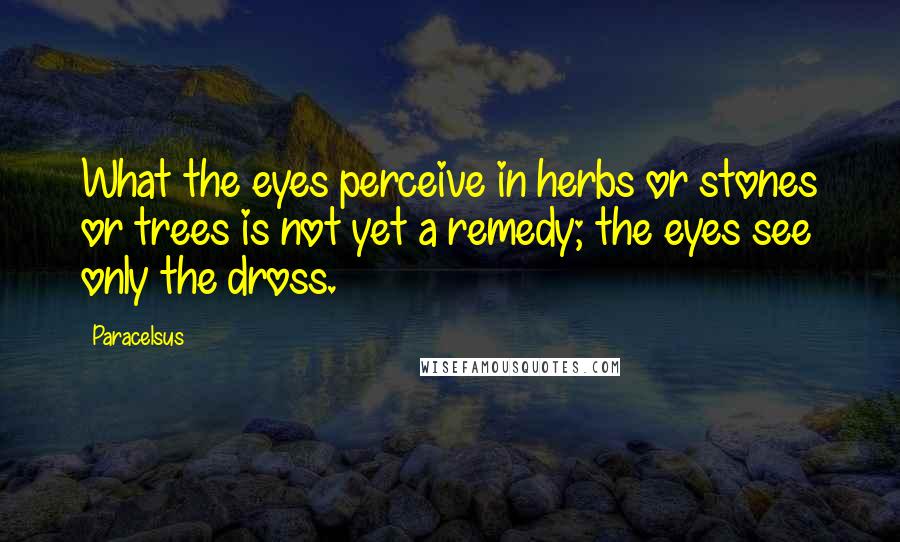 Paracelsus Quotes: What the eyes perceive in herbs or stones or trees is not yet a remedy; the eyes see only the dross.
