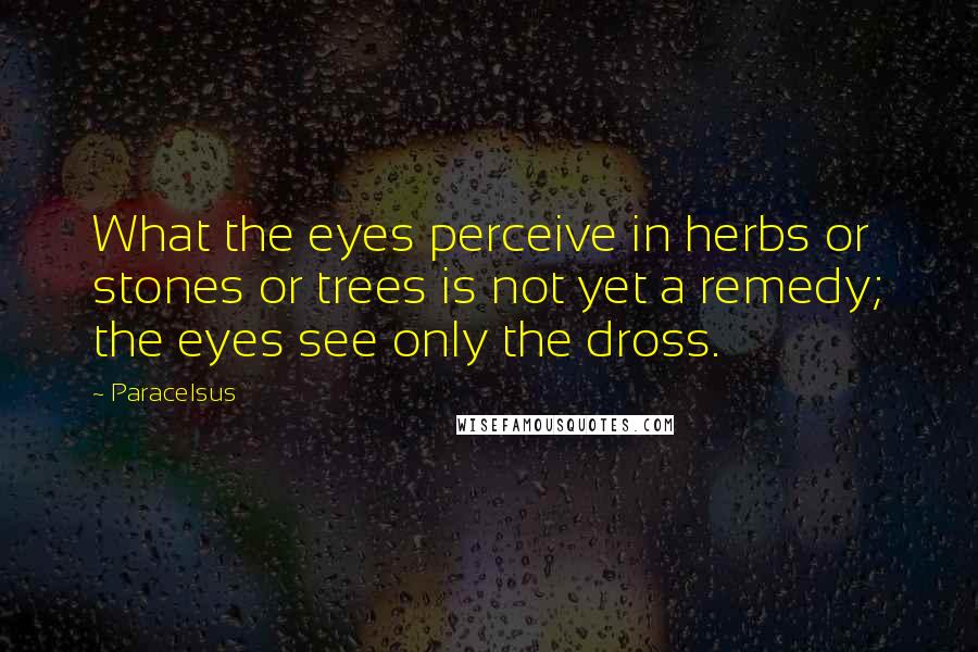 Paracelsus Quotes: What the eyes perceive in herbs or stones or trees is not yet a remedy; the eyes see only the dross.