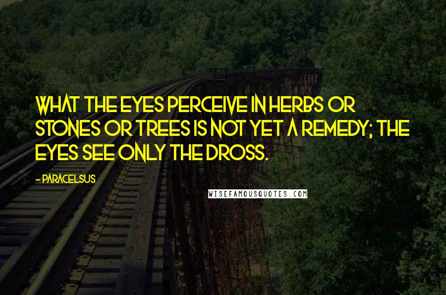 Paracelsus Quotes: What the eyes perceive in herbs or stones or trees is not yet a remedy; the eyes see only the dross.