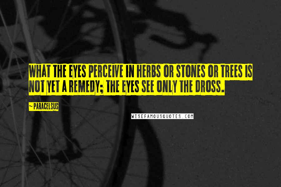 Paracelsus Quotes: What the eyes perceive in herbs or stones or trees is not yet a remedy; the eyes see only the dross.