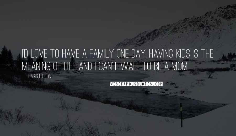 Paris Hilton Quotes: I'd love to have a family one day. Having kids is the meaning of life and I can't wait to be a mom.