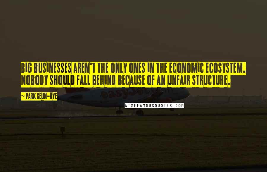 Park Geun-hye Quotes: Big businesses aren't the only ones in the economic ecosystem. Nobody should fall behind because of an unfair structure.