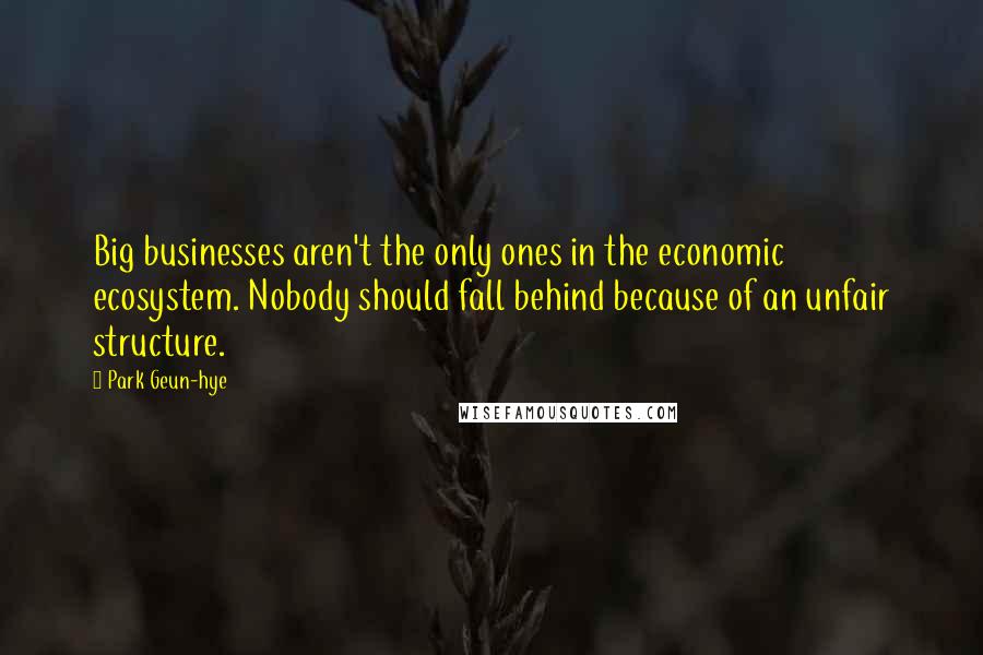 Park Geun-hye Quotes: Big businesses aren't the only ones in the economic ecosystem. Nobody should fall behind because of an unfair structure.