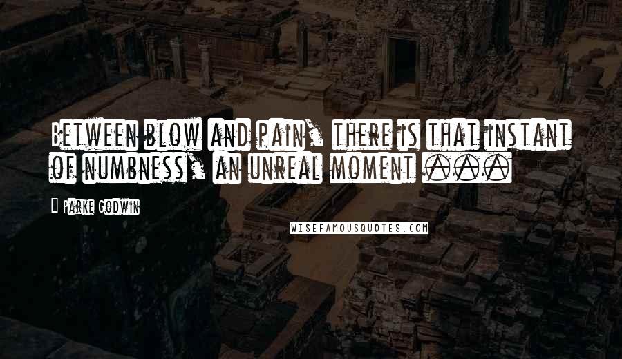 Parke Godwin Quotes: Between blow and pain, there is that instant of numbness, an unreal moment ...