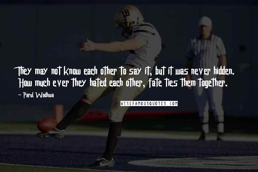 Parul Wadhwa Quotes: They may not know each other to say it, but it was never hidden. How much ever they hated each other, fate ties them together.