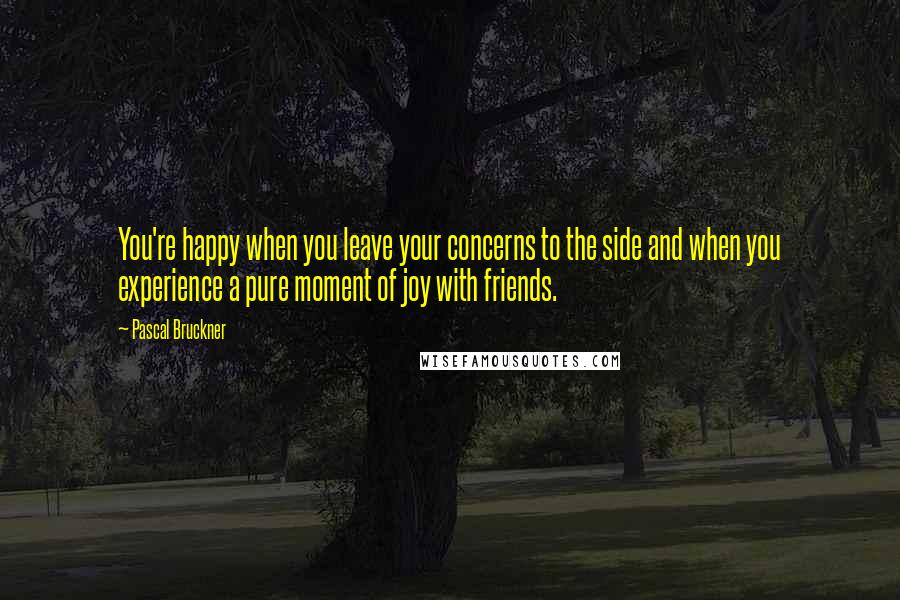 Pascal Bruckner Quotes: You're happy when you leave your concerns to the side and when you experience a pure moment of joy with friends.