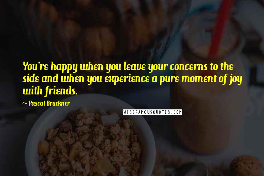 Pascal Bruckner Quotes: You're happy when you leave your concerns to the side and when you experience a pure moment of joy with friends.