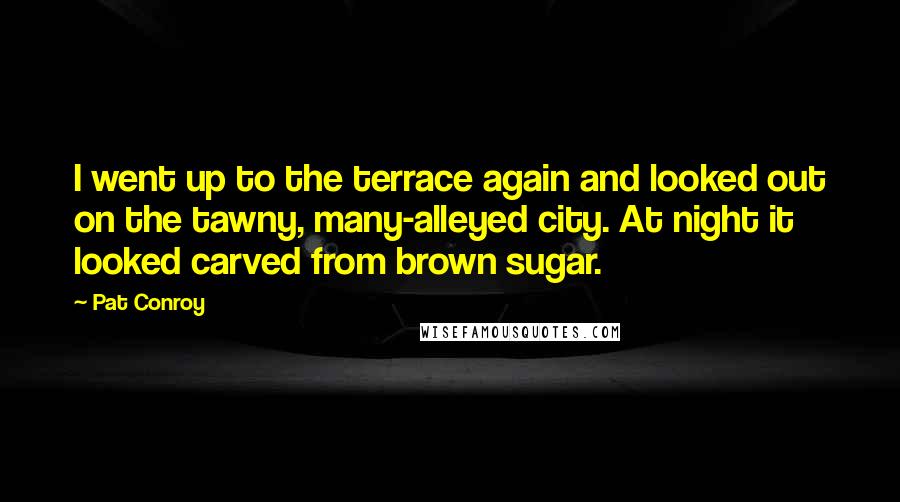 Pat Conroy Quotes: I went up to the terrace again and looked out on the tawny, many-alleyed city. At night it looked carved from brown sugar.