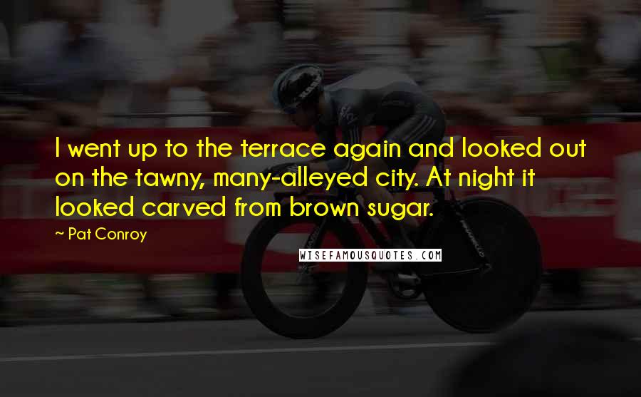 Pat Conroy Quotes: I went up to the terrace again and looked out on the tawny, many-alleyed city. At night it looked carved from brown sugar.