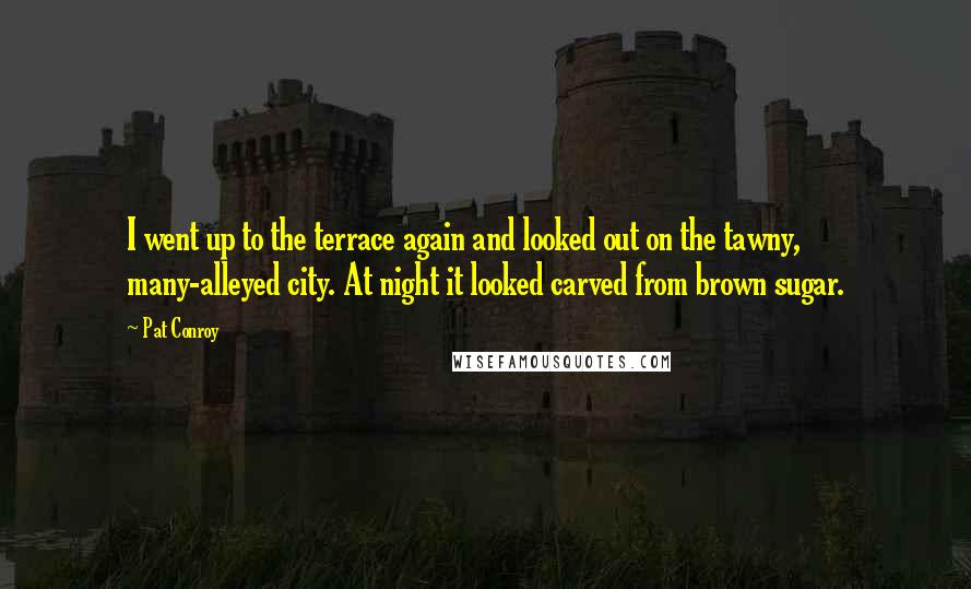 Pat Conroy Quotes: I went up to the terrace again and looked out on the tawny, many-alleyed city. At night it looked carved from brown sugar.