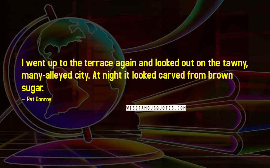 Pat Conroy Quotes: I went up to the terrace again and looked out on the tawny, many-alleyed city. At night it looked carved from brown sugar.