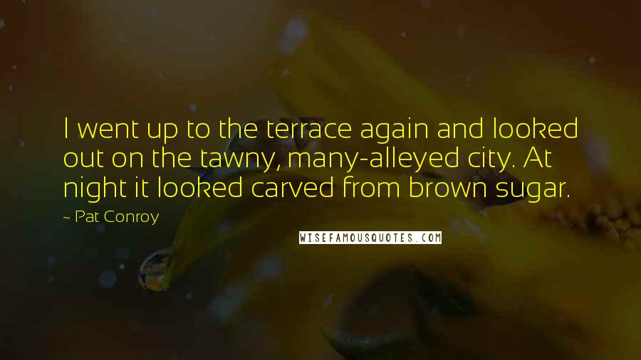 Pat Conroy Quotes: I went up to the terrace again and looked out on the tawny, many-alleyed city. At night it looked carved from brown sugar.