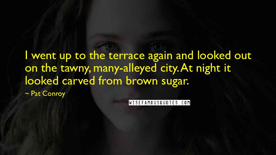 Pat Conroy Quotes: I went up to the terrace again and looked out on the tawny, many-alleyed city. At night it looked carved from brown sugar.