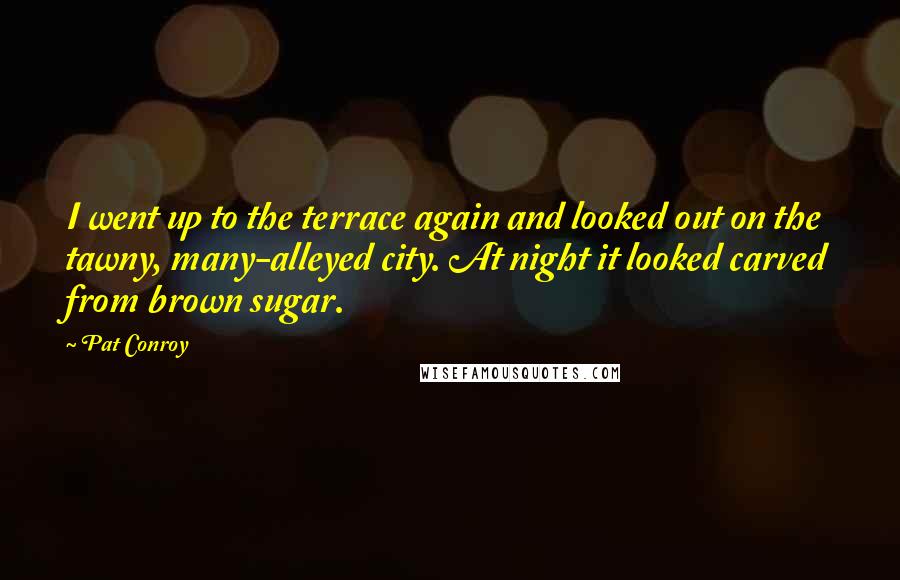 Pat Conroy Quotes: I went up to the terrace again and looked out on the tawny, many-alleyed city. At night it looked carved from brown sugar.