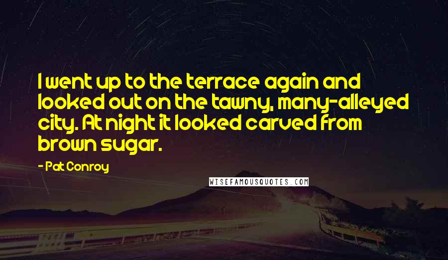 Pat Conroy Quotes: I went up to the terrace again and looked out on the tawny, many-alleyed city. At night it looked carved from brown sugar.