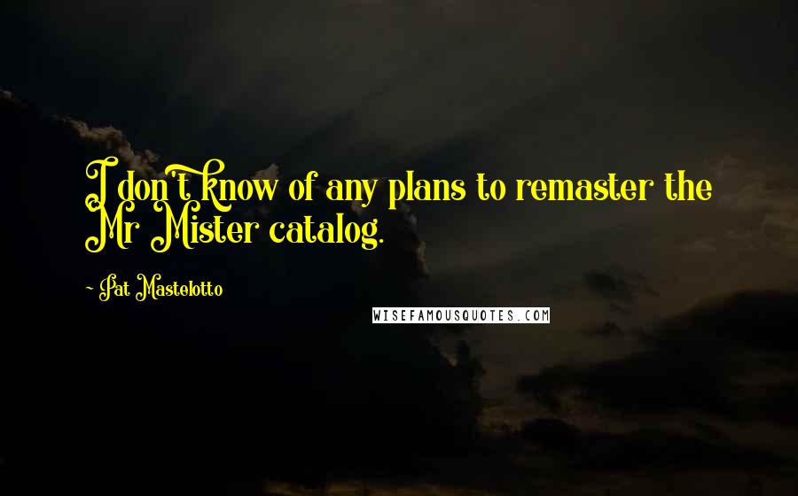 Pat Mastelotto Quotes: I don't know of any plans to remaster the Mr Mister catalog.