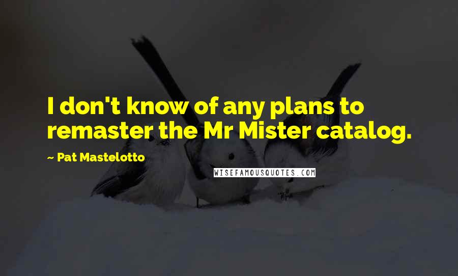Pat Mastelotto Quotes: I don't know of any plans to remaster the Mr Mister catalog.
