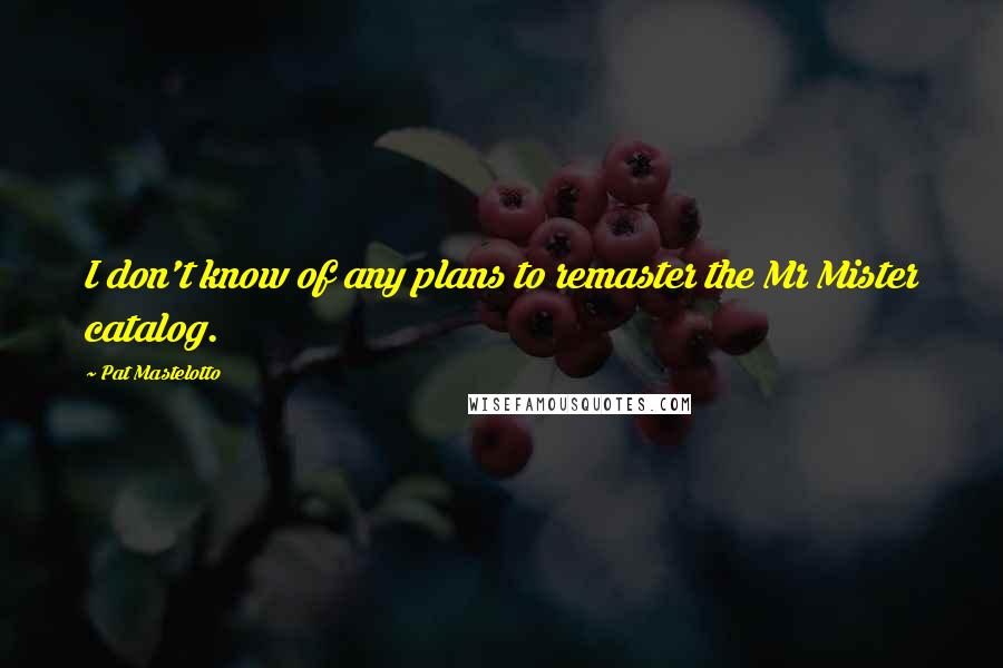 Pat Mastelotto Quotes: I don't know of any plans to remaster the Mr Mister catalog.