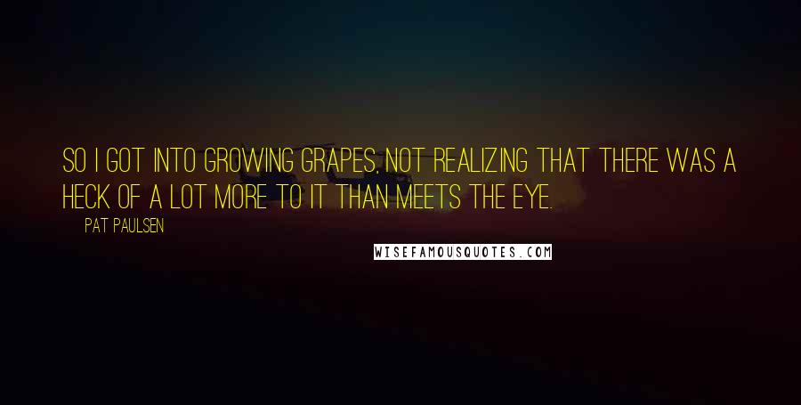 Pat Paulsen Quotes: So I got into growing grapes, not realizing that there was a heck of a lot more to it than meets the eye.