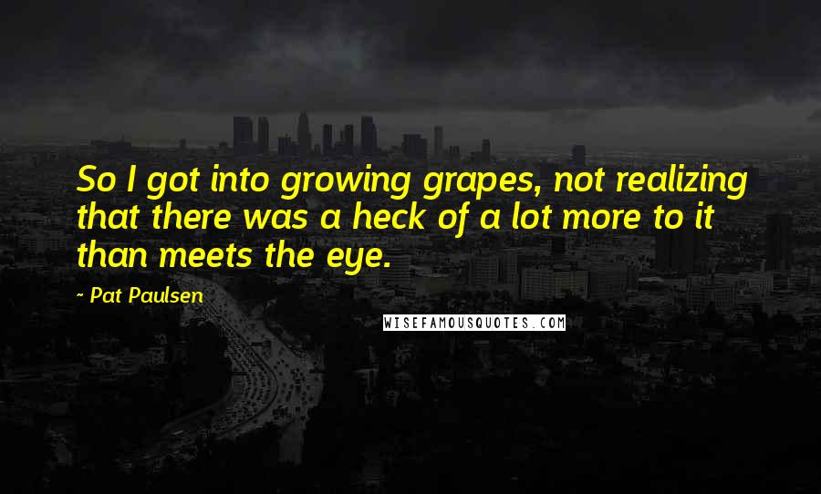 Pat Paulsen Quotes: So I got into growing grapes, not realizing that there was a heck of a lot more to it than meets the eye.